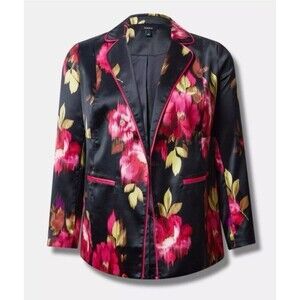 Torrid Women's Satin Relaxed Blazer Sz 4x Floral Open Front Statement Going Out